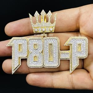 Pendentif Lettre Unisexe Personnalisé en Or 10K Sertie de Diamants de Laboratoire Taille Ronde Brillante Style Hip Hop - Product Image 5