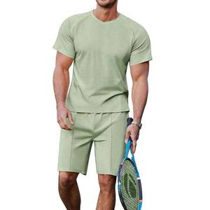 Venta al por mayor de algodón de los hombres Twin Set Color sólido Streetwear Casual Shorts y camiseta de talla grande de diseño personalizable para el verano - Product Image 1