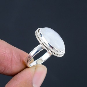 Anillo clásico de estilo bohemio, joyería de plata de ley 925 para mujer, piedra lunar, piedra preciosa hecha a mano, regalo de boda, anillo de amor chapado en rodio - Product Image 3