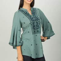Tops mi-longs élégants à imprimé floral pour femmes, matière légère, toucher doux, look décontracté, choix parfait, mode élégante, tenue de tous les jours