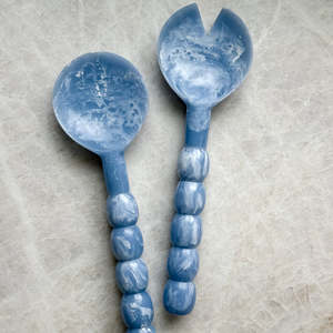 Blue Marbled Resin Luxury Design Spoon Set with Fan-Shaped Spoons <b>Beaded</b> Long Handles Eco-Friendly & Dishwasher Safe Party - Product Image 1