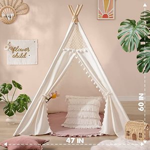 Tenda pieghevole portatile per bambini, in legno morbido, con tasca interna per interni, tenda giocattolo da gioco per interni ed esterni - Product Image 6
