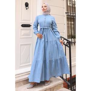 Robe en jean boutonnée de style décontracté bleu clair 19263 - Product Image 3