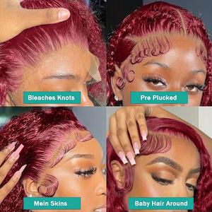 99J eau bouclée 13x4 HD dentelle frontale perruques vin rouge couleur humide et ondulé sans colle cheveux humains dentelle avant perruques brésilien <span class=keywords><strong>Virg</strong></span> - Product Image 6