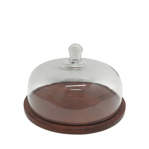 Hot Selling Premium Quality Clear <b>Glass</b> <b>Dome</b> Cover Aluminium Weddings Wooden Cake Stand for <b>Display</b> Cup Cake Handmade - Product Image 1