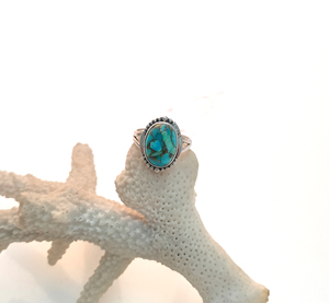 Anillo de Plata de Ley 925 hecho a mano para mujer, piedra preciosa de forma ovalada turquesa de cobre azul con diamante, fiesta de boda informal principal - Product Image 1