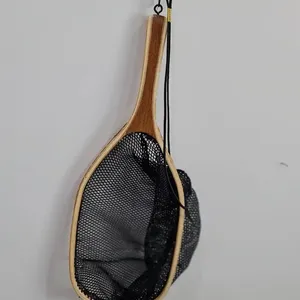 Rete di atterraggio per pesca a mosca in legno stile unico con rete a rete e gancio elastico