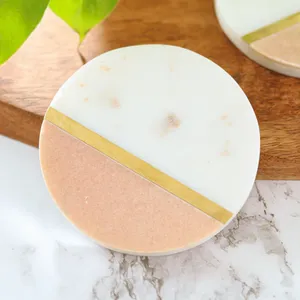 OEM Luxury Pink White Marble Stone Drink Coasters | Bulk Wholesale <b>Polished</b> Marble Tabletop Accessories for Home, Office & Bar - Product Image 2