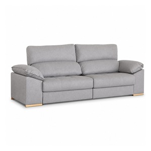 Sofá de Tela Moderno y Minimalista en Gris Claro con Patas de Madera, Tres Plazas, Respaldo Acolchado, Forma Semicircular para Sala de Estar - Product Image 2