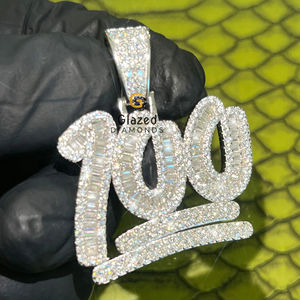 Colgante de diamantes de Baguette redondo cultivado en laboratorio, Plata de Ley 925 chapada en rodio, Mini colgantes únicos de Hip Hop para fiesta, colgantes con abalorios helados - Product Image 1