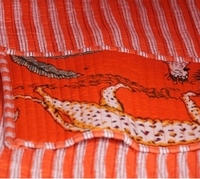 Bolso de Hombro Acolchado Tipo Duffle, de Algodón con Estampado a Mano, Diseño Naranja Selva, Ecológico, Sostenible, para Compras, Playa, Estilo Boho, Fin de Semana