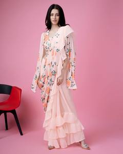 El último diseñador Georgette Bordado Secuencia Trabajo listo para usar Sari - Product Image 2