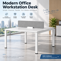 Bureau de travail avec cloison d'écran, blanc commercial, 2 places, écran en tissu, structure en acier pour zone de réunion de bureau, plan ouvert
