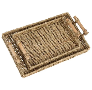 ถาดเสิร์ฟหญ้าทะเลปลอดสารพิษถาดสี่เหลี่ยมพร้อมที่จับไม้ราคาที่ดีที่สุดสำหรับผลไม้แห้งและการจัดระเบียบที่บ้าน - Product Image 1