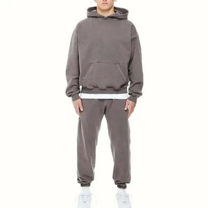 Ensemble de survêtement pour homme 2025, jogging, vêtements de sport, sweat-shirt à capuche patchwork, ensembles personnalisés, broderie en chenille, lavage à l'acide, ensemble deux pièces - Product Image 3