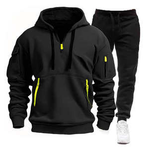 Ocio Fitness Sports Suit Hombres Nueva primavera y otoño Multi-Bolsillo Cremallera Sudadera con capucha + Pantalones de chándal Conjunto de jogging de dos piezas coreano - Product Image 4