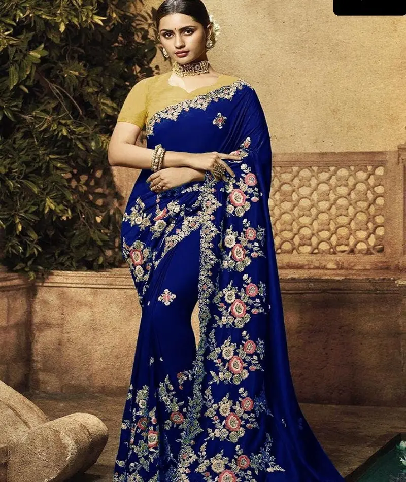 インドのパキスタンスタイルの刺繍デザインのヘビージョーゼットは、結婚式の機能の女性が着用するマティシルクブラウスとサリーを処理します