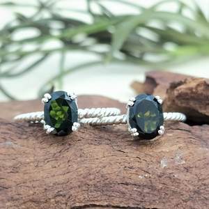 Piedra de turmalina verde sólida Plata de Ley 925 banda trenzada mujer chica compromiso anillo de bodas al por mayor a granel - Product Image 6