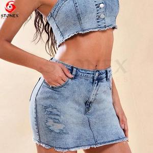 Fashionable High Quality <b>Women</b> Clothing <b>Denim</b> Cotton Mini <b>Skirt</b> and Top Ladies Sexy Casual Wear Wholesale Price - Product Image 5