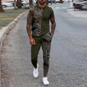 New Design OEM Wholesale Summer Tees <b>Mens</b> T-shirt Trouser Set Robot Sweatsuit <b>Mens</b> Streetwear 2 Piece Summer Tracksuits Set - Product Image 4