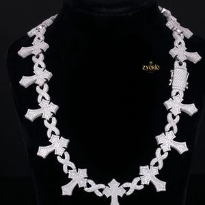 สร้อยคอเงินแท้ 925 ลายโซ่ไขว้ประดับเพชร CZ สไตล์ฮิปฮอป - Product Image 1