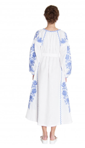 Haute qualité écologique coton blanc lourd robe ukrainienne à manches longues col en v mollet longueur tissé naturel taille européenne - Product Image 6