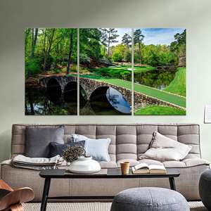 Impresión en lienzo del campo de golf Stone Bridge: diseño moderno de vidrio templado, JUEGO DE 3 LIEÑOS - Product Image 1