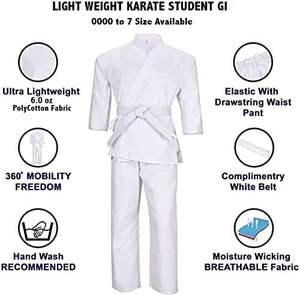 Juego de Karate Gi blanco con cinturón Uniforme de artes marciales unisex ligero y duradero para entrenamiento, ideal para principiantes y estudiantes - Product Image 4