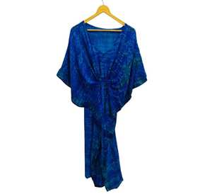 Robe kimono de couleur bleue très demandée, couvre-bikini, vêtement de nuit, robe longue, kimono en soie recyclée vintage indienne fait à la main - Product Image 3