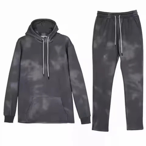 Ensemble de survêtement décontracté deux pièces en molleton délavé pour l'hiver : sweat à capuche et pantalon de jogging, style streetwear, logo personnalisé - Product Image 1