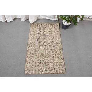 Vintage Turkish <b>Wool</b> Rug Beige <b>Brown</b> 2 X 3.3ft Classic Style Large Area Rectangle Patchwork for Bedroom Latex Hallway - Product Image 1
