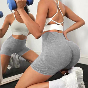 Short de yoga chaud super doux pour femmes nouveau design taille haute short de fitness couleur unie avec impression polyester spandex - Product Image 4