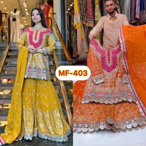 Tela Moderna de Alta Calidad, Georgette Sintética con Bordado de Lentejuelas de 5mm, Manga Larga, Latkan Dori, para Fiestas - Product Image 2