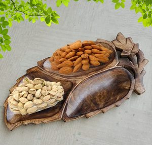 Bandeja de fruta seca de 3 secciones de madera hecha a mano plato de aperitivos elegante para servir decoración de cocina casera y regalo al por mayor - Product Image 4
