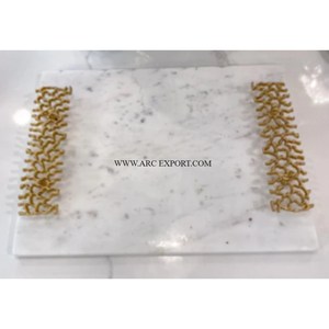 Vaisselle de table en marbre blanc de forme ronde plateau de service de nourriture de cuisine hôtels et restaurant vaisselle plateau de nourriture à un prix abordable - Product Image 5