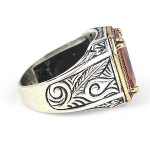 Fine Rhodium-Plated 925 Sterling Silver Men's Gemstone <b>Ring</b> with Bronze Setting and Zultanite Stone - Product Image 3