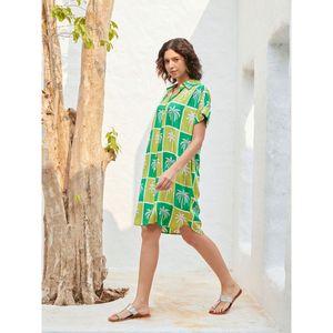 Saucy Casual Shirt <b>Dress</b> with <b>Tropical</b> Print and Stand Collar - Product Image 2