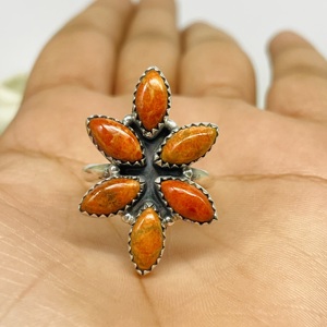 Anillo naranja turquesa Anillo de Plata de Ley 925 Anillo hecho a mano Anillo de moda Anillo de flor hermosa Anillo de diseñador Anillo Vintage - Product Image 1