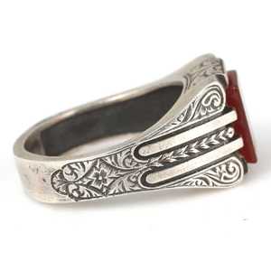 Bague pour homme en argent sterling 925 avec pierre d'agate rectangulaire, motif géométrique vintage, sertissage clos, finition platine, pour un usage quotidien - Product Image 3