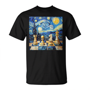 T-Shirt Promozionale con Tema Scacchi e Notte Stellata di Van Gogh - Product Image 2