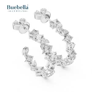 Pendiente de Plata de Ley 925 personalizado para mujer, medio Bali con pera y Diamante Esmeralda para regalo - Product Image 5