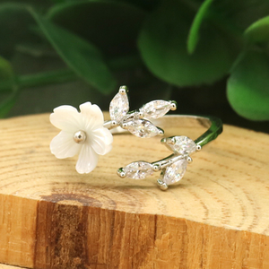 14K Rose Gold Floral Bypass <b>Ring</b> Marquise Cut Crystals <b>Dainty</b> Statement <b>Ring</b> Natural Stone for Everyday Wear Promises SI Diamond - Product Image 3