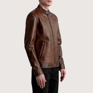 เสื้อแจ็คเก็ตหนังแกะแท้ Zen รุ่น Biker สีน้ำตาลแบบดิสเทรส พร้อมซิป  แบบเทรนช์โค้ท กันน้ำ  สำหรับฤดูใบไม้ร่วง ไซส์ XS  วัสดุ PU - Product Image 2