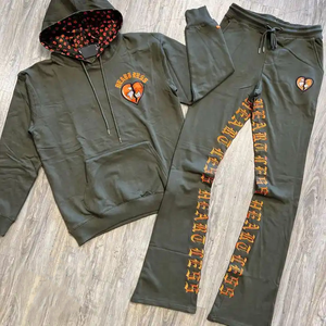 Conjuntos de pantalones de chándal acampanados y Sudadera con capucha con estampado personalizado de tendencia 2024 para hombre, chándal bordado con logotipo para invierno - Product Image 1