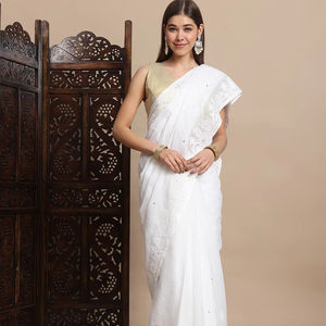Sari Kota Doriya de algodón Premium hecho a mano tradicional Chikankari y Mukaish trabajo indio y pakistaní ropa de fiesta - Product Image 1