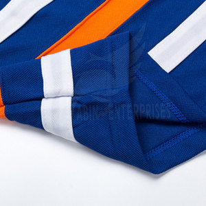 Maillot de hockey sur glace personnalisé épais pour homme, manches longues, col en V, rayures bleues et orange, en polyester anti-humidité - Product Image 6