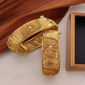 Ornate hinged brass bangles featuring intricate filigree work and a stunning multicolored <b>butterfly</b> motif, at wholesale prices. - Product Image 1