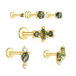 Düz geri 2/<span class=keywords><strong>3</strong></span>/4mm 925 ayar gümüş çok boyutu Waterdrop markiz doğal Moss akik kıkırdak dişli Piercing 6mm uzunluk - Product Image 2