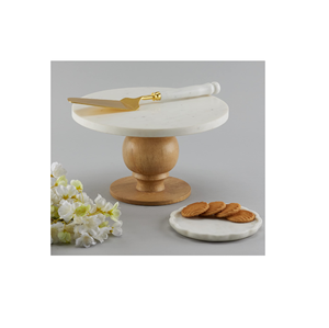 Support de serveur de gâteau en bois de célébration de qualité supérieure avec dessus en marbre pour Table à manger, support de serveur de gâteau de fruits au prix le plus bas - Product Image 5