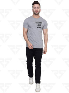 T-shirt uni à demi-manches et à col rond pour hommes, t-shirts à demi-manches en coton avec logo personnalisé - Product Image 5